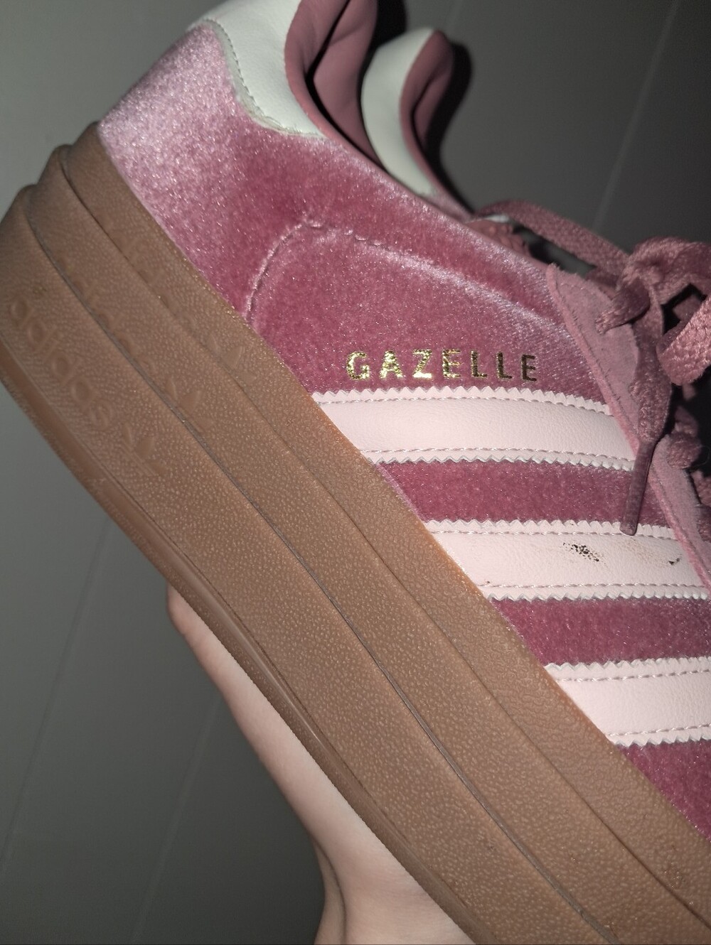 Adidas Gazelle Women's Rose Pink Suede Sneakers with Gum Platform Sole - Picture 3 of 8